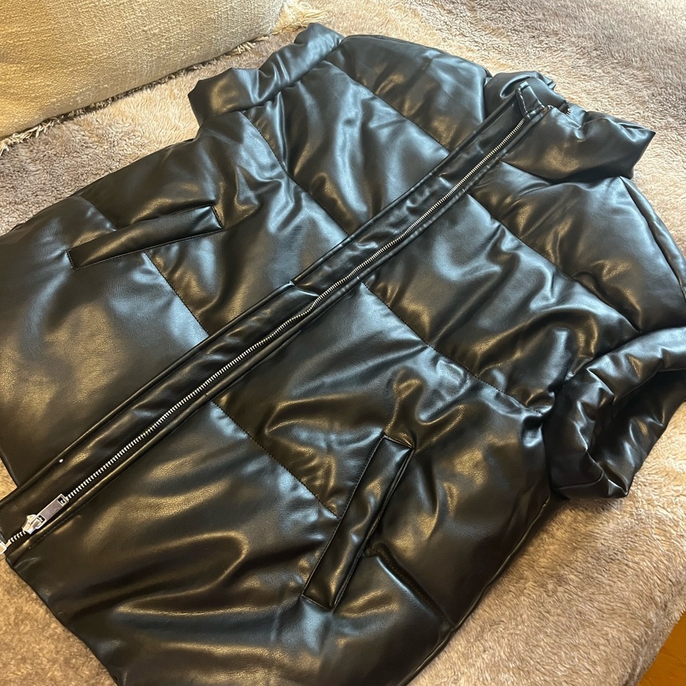 Fashion nova black oversized faux leather vest